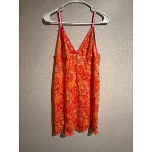 Nick & Sarah Intimates Orange Pink Floral Mesh Chemise Nightgown Large V-Neck
